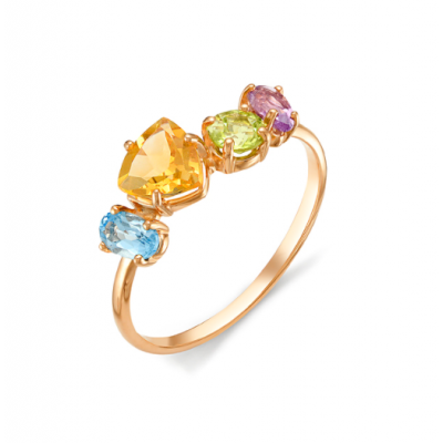 Золотое кольцо с цветными камнями-ДМ102000191493